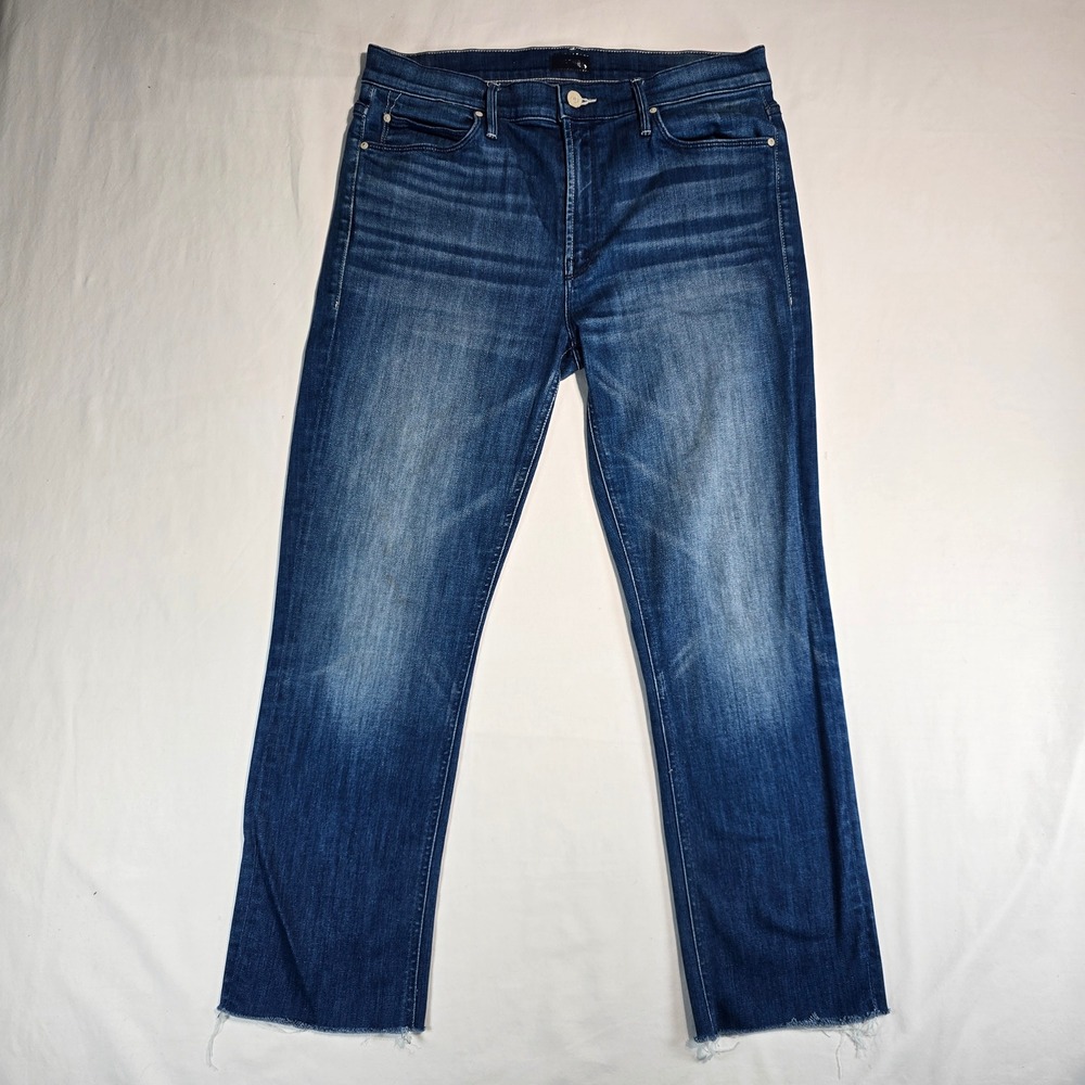Mother The Mid Rise Dazzler Crop Fray Jeans Squeeze It Blue 1756-360 Size 32